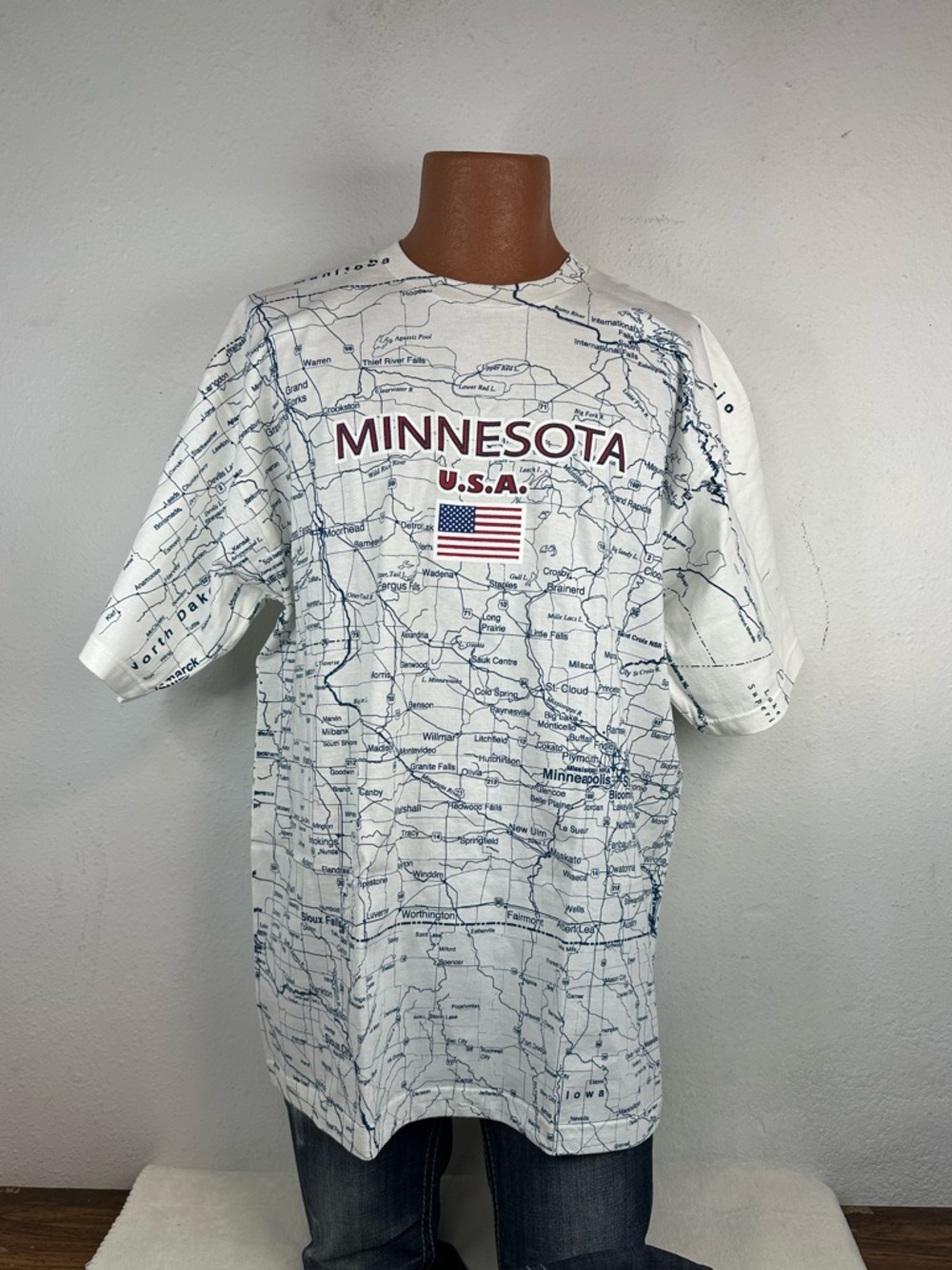 Vintage Minnesota State Map Full Print Made in USA T-Shirt